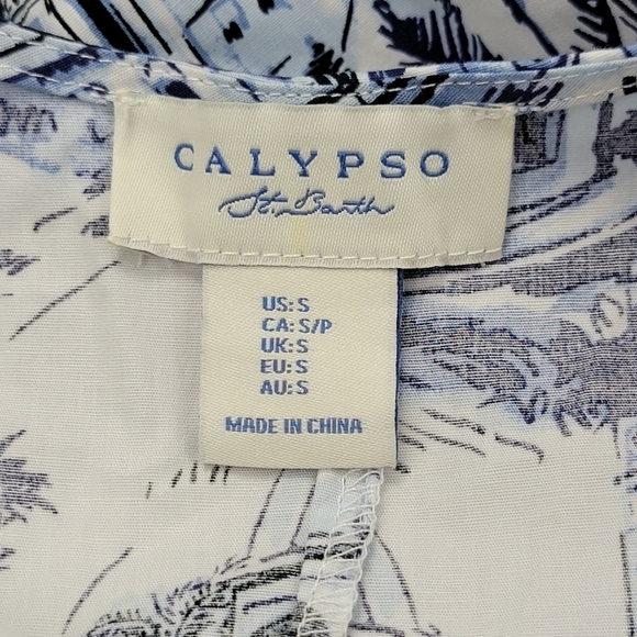 Calypso St. Barth Blue and White Sleeveless Halter Type Dress Small Pockets NWOT - Picture 4 of 11